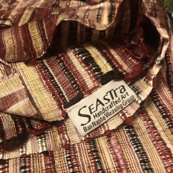 Handcrafted Thai Silk Scarf with Nubby Weave in Browns, Black, & hints of Green - Picture 7 of 8